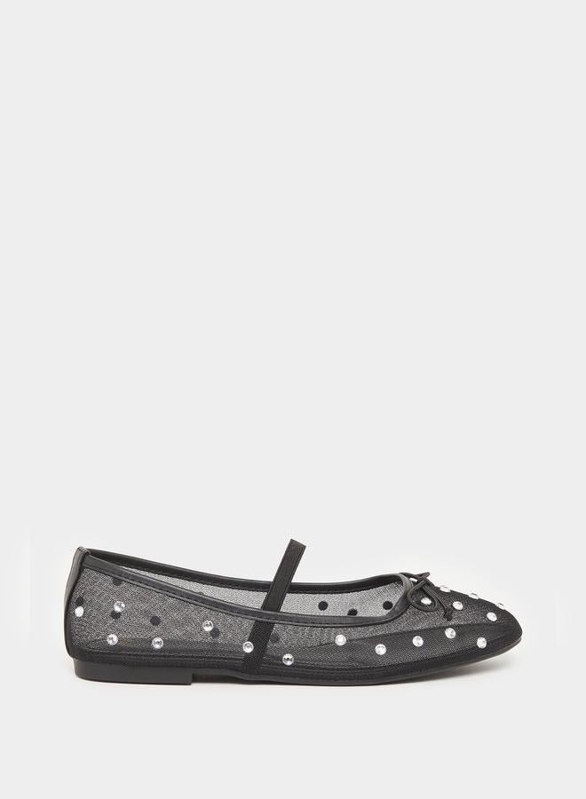 Styli Black Polka Dot Embellished Ballerina - Image 1
